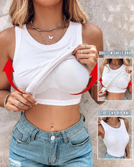 Built-In Bra Ribbed Tank Top for Everyday Wear