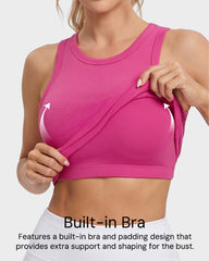 High Neck Seamless Workout Tank – Built-In Bra Top