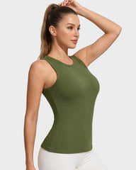 High Neck Seamless Workout Tank – Built-In Bra Top