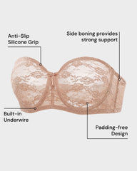 No-Slip Strapless Underwire Bra with Lace Detail