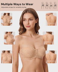 No-Slip Strapless Underwire Bra with Lace Detail