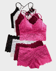 4-Pack Romantic Lace Bralette & Panty Bundle