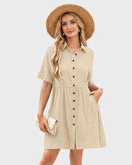 Button-Down A-Line Mini Dress