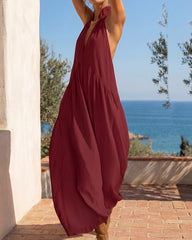 Slimming Flowy Halter Maxi Dress with Pockets