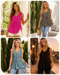 Flowy Peplum V-Neck Sleeveless Tank Top