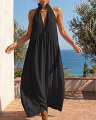 Slimming Flowy Halter Maxi Dress with Pockets