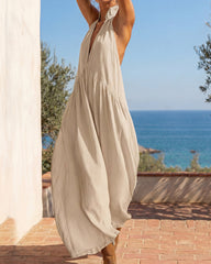 Slimming Flowy Halter Maxi Dress with Pockets